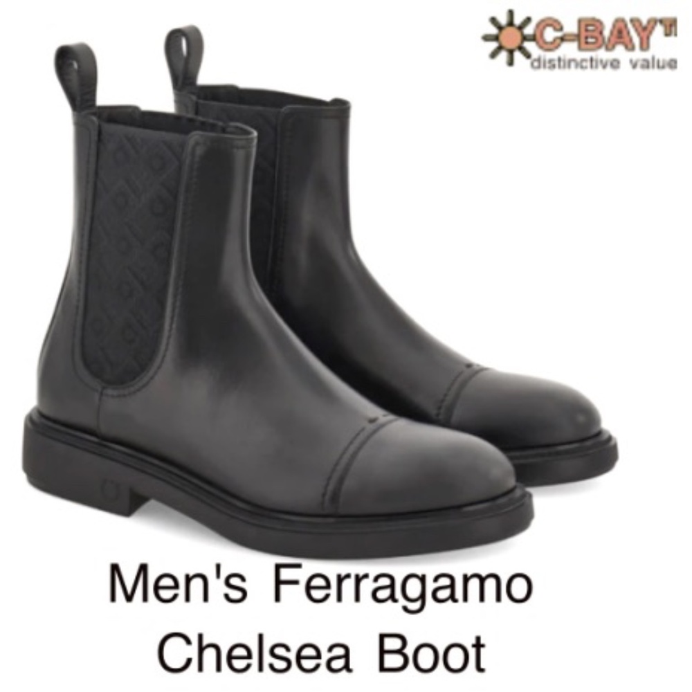 Salvatore Ferragamo, Black Leather Luxury Chelsea Men's Boot